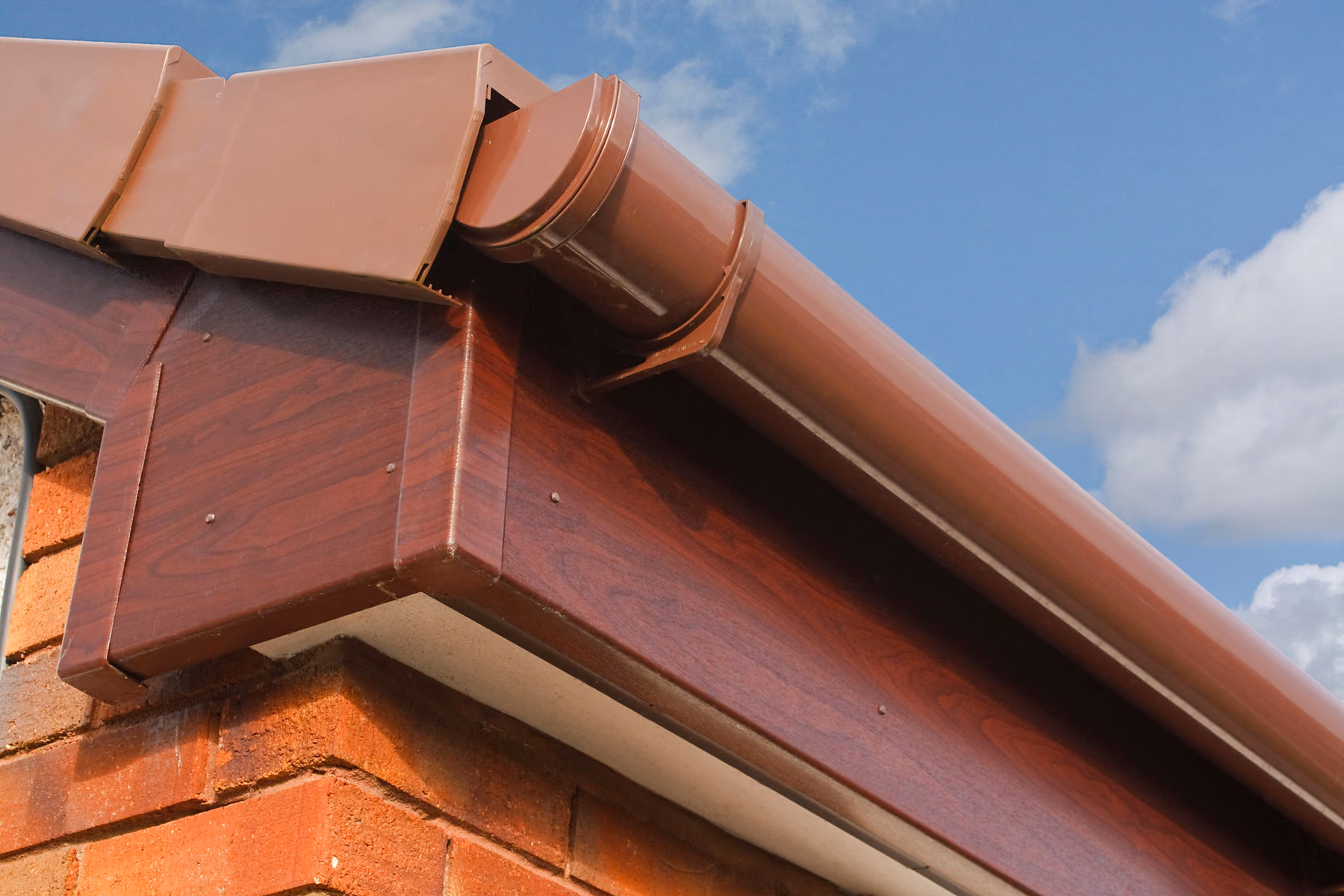 Close-up of uPVC guttering repaired to stop leaks by DSY Roofing & Building Contractors