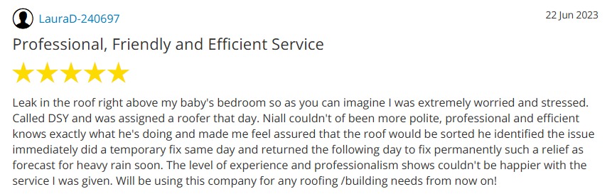 Customer review 2 for DSY Roofing & Building Contractors