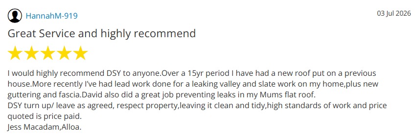 Customer review 7 for DSY Roofing & Building Contractors